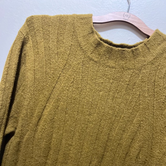 Women's Long Sleeve Rib-Knit Sweater Dress-Olive, L - Picture 3 of 8